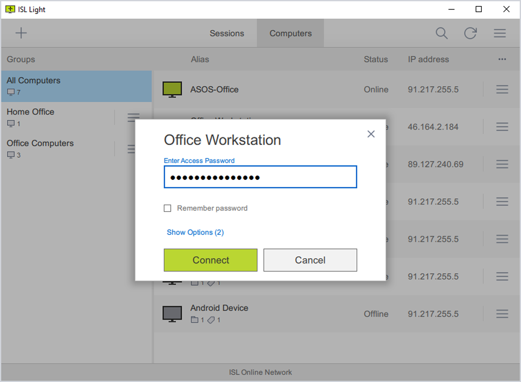 Connect with a password