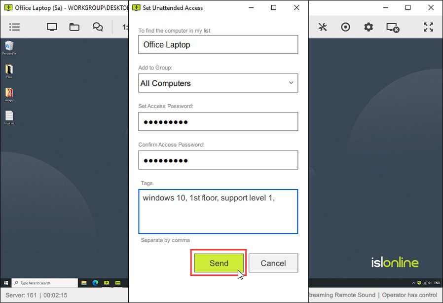 Nastavite oddaljen dostop med sejo