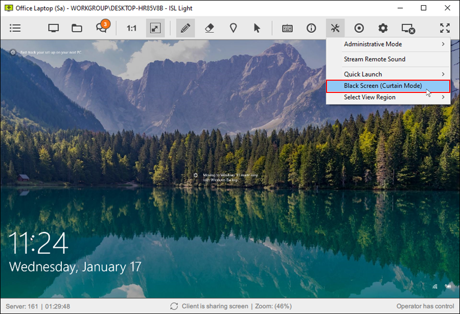 Activar Pantalla en negro (Curtain Mode)