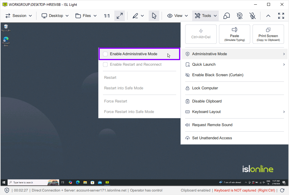 Enable Administrative Mode