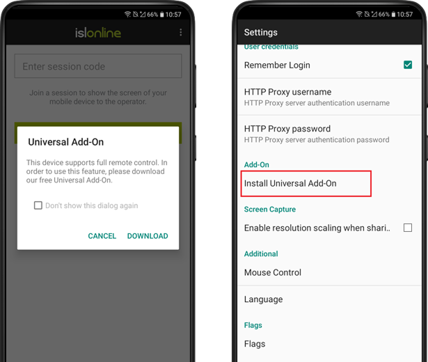 Módulo complementar universal para Android