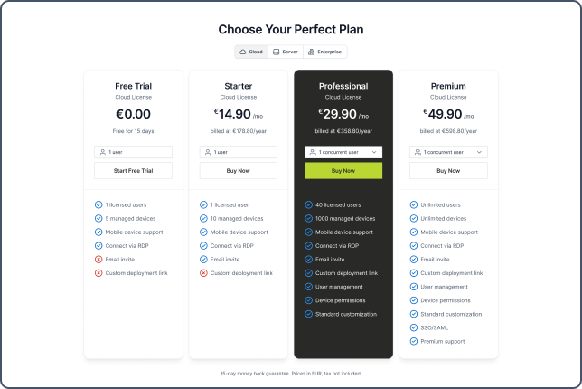 Simple and transparent pricing