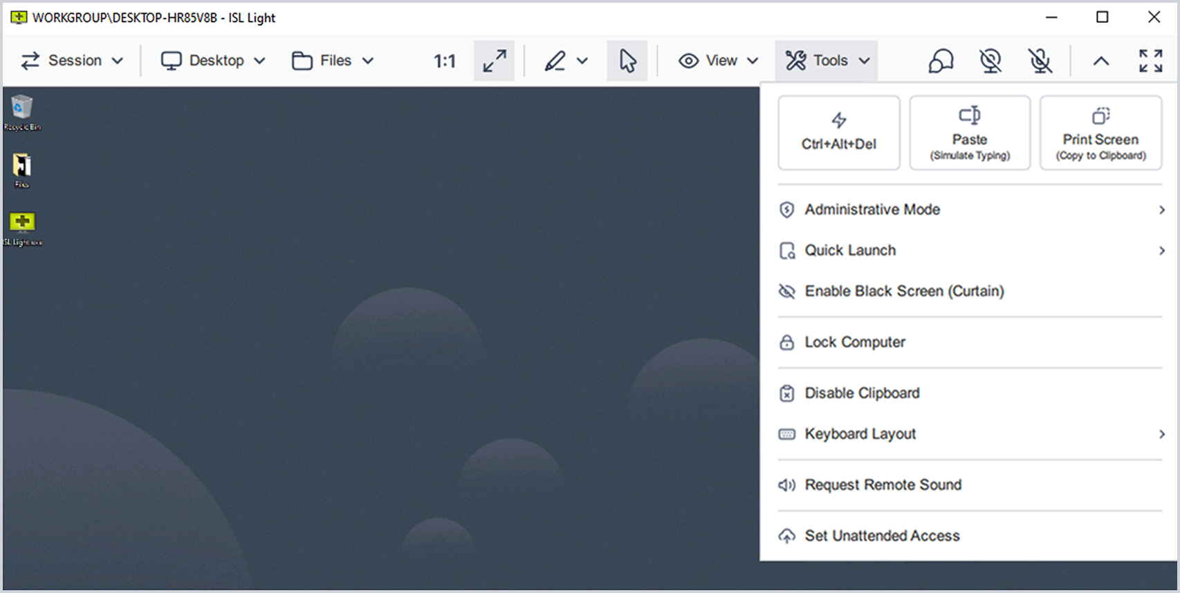 Menu des outils