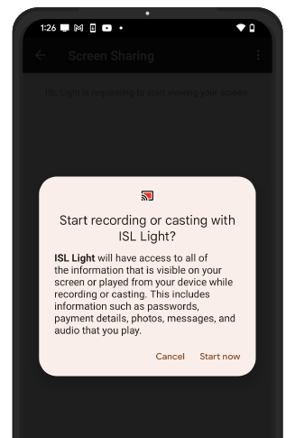 Start sharing screen