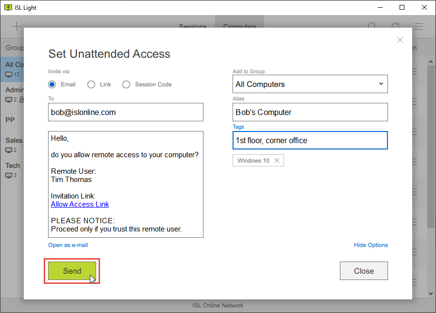 Set Access via Email