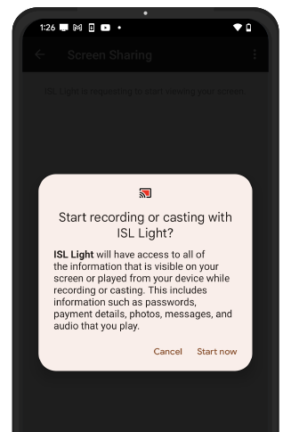 Start sharing screen